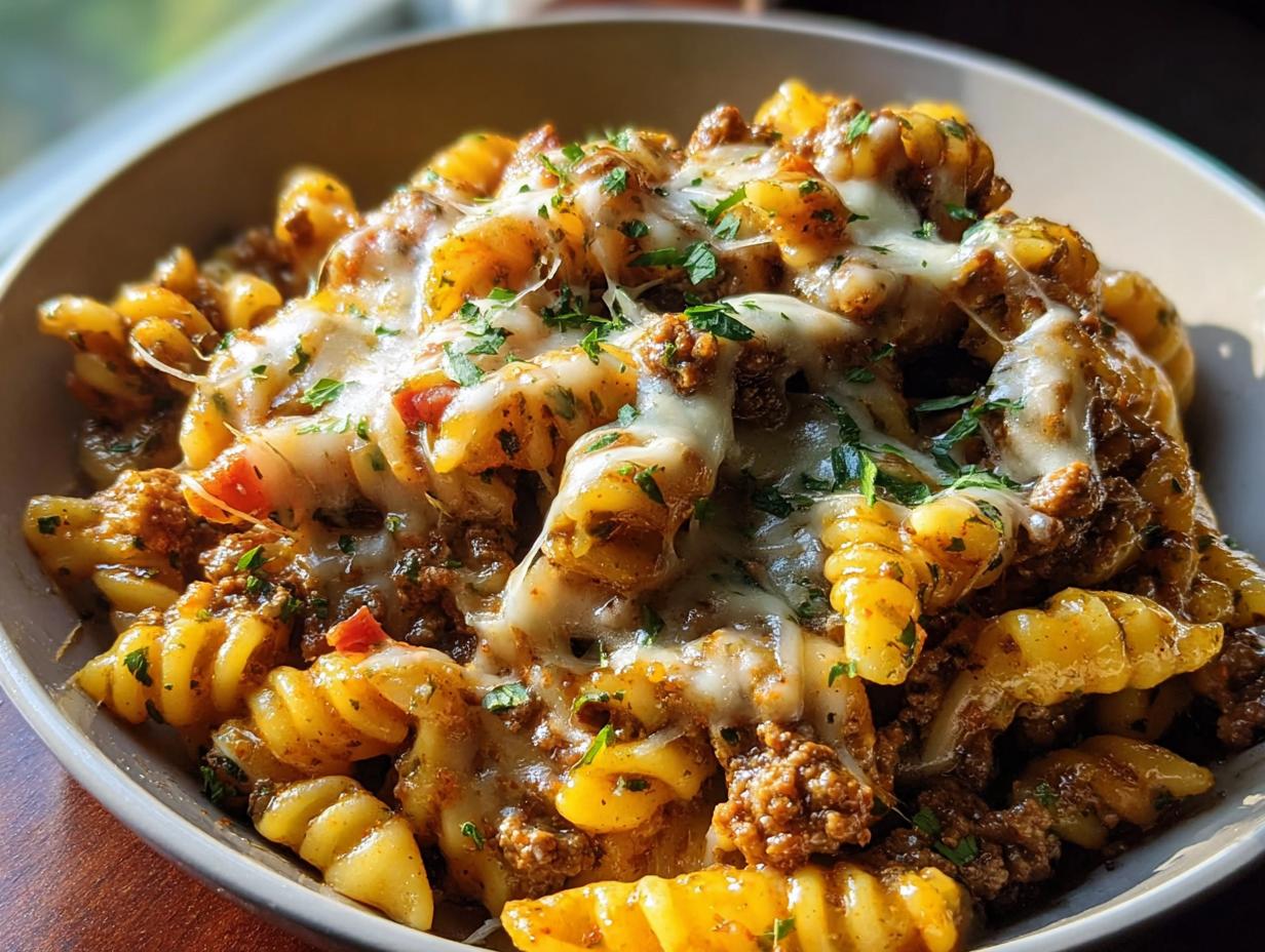 Cheesy Ground Beef Pasta: Delicious 1 Skillet Dinner - Cheesy Ground Beef Pasta - additional detail