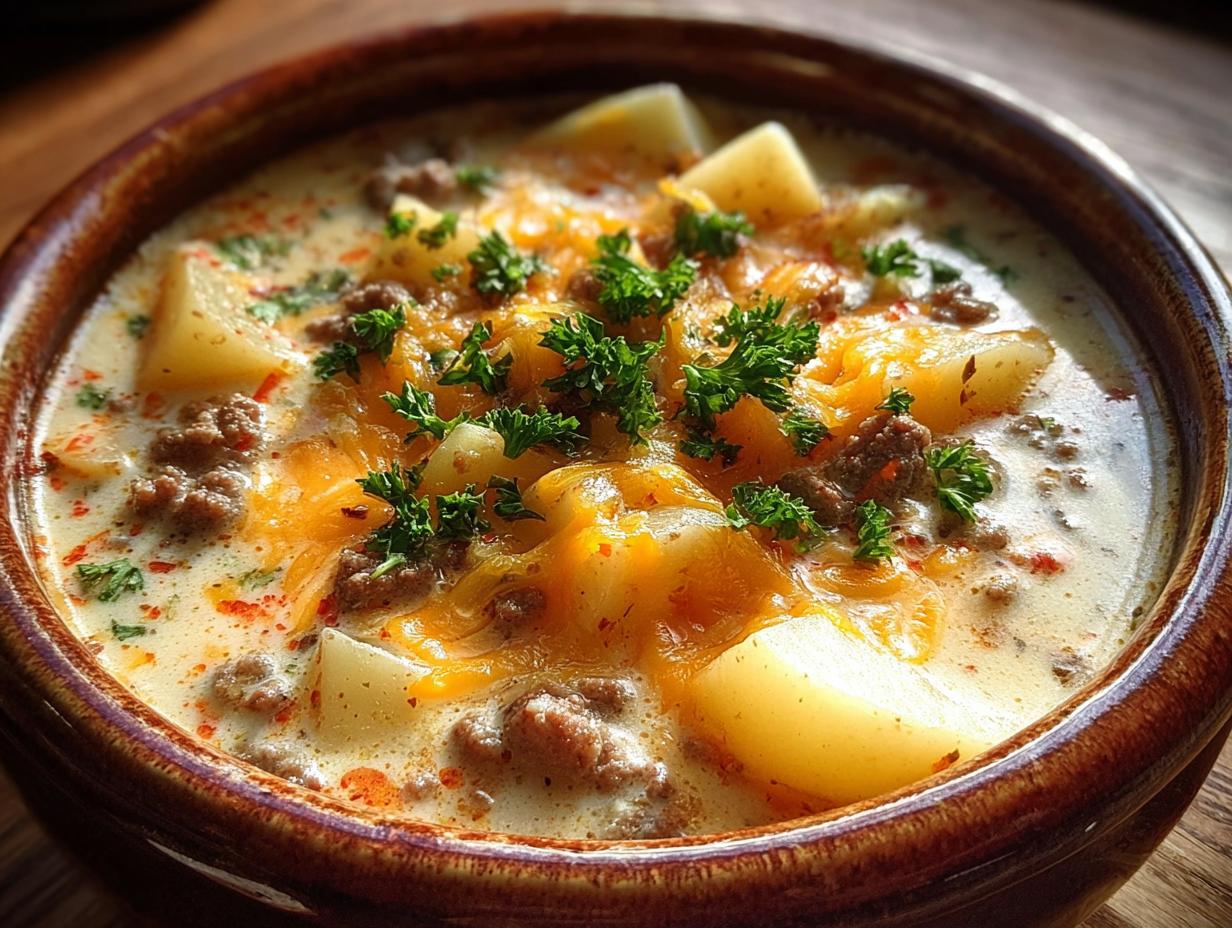 Cheesy Hamburger Potato Soup: 1 Delicious Recipe - Cheesy Hamburger Potato Soup - additional detail