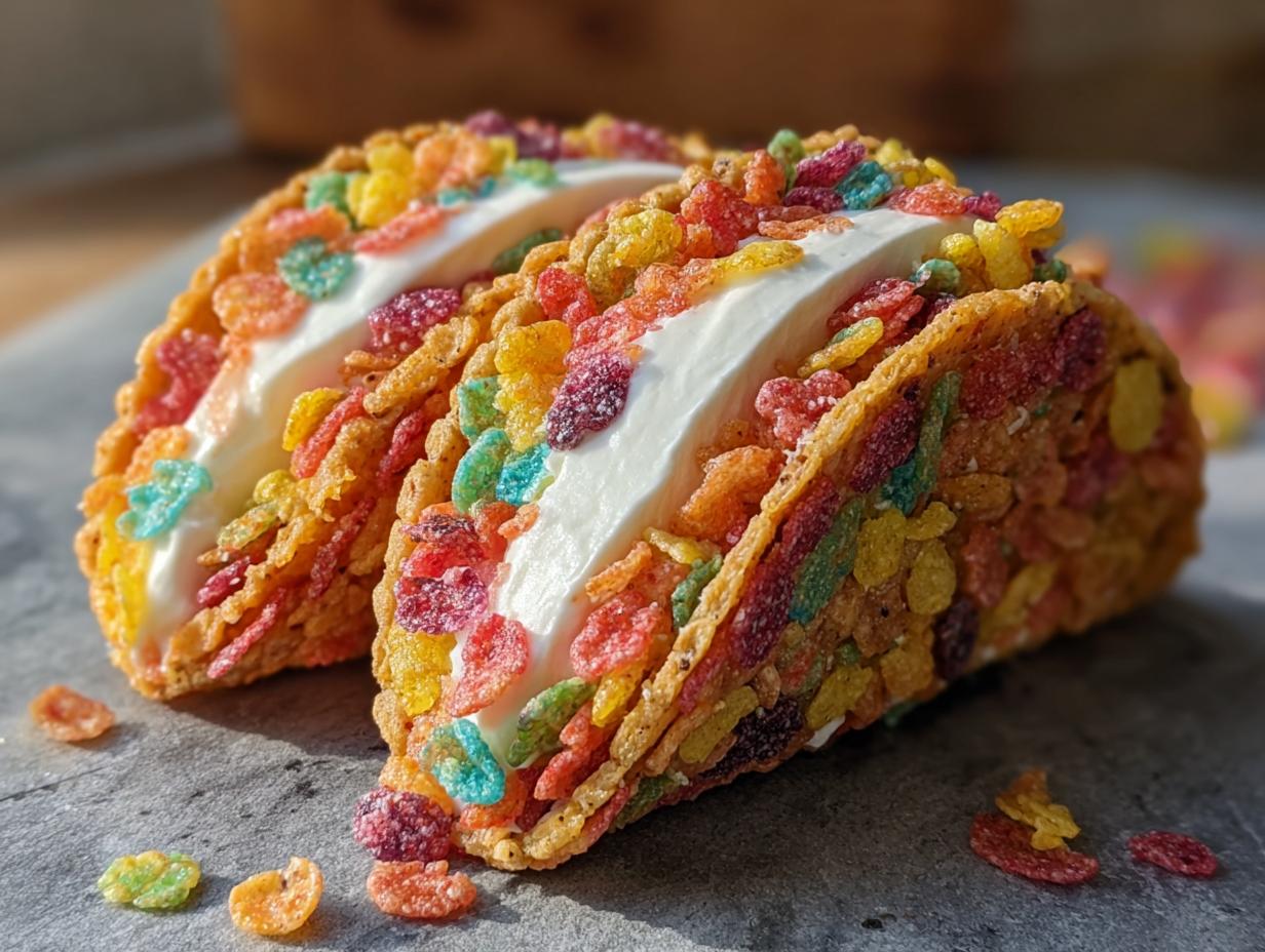 Fruity Pebbles Cheesecake Tacos