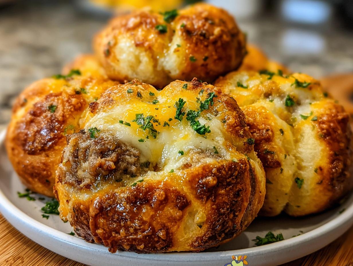 Garlic Parmesan Cheeseburger Bombs - baked and golden brown