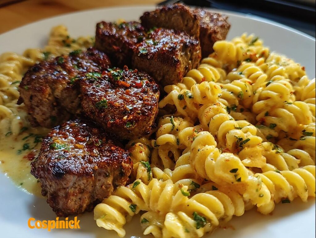 Steak Bites Cheesy Rotini