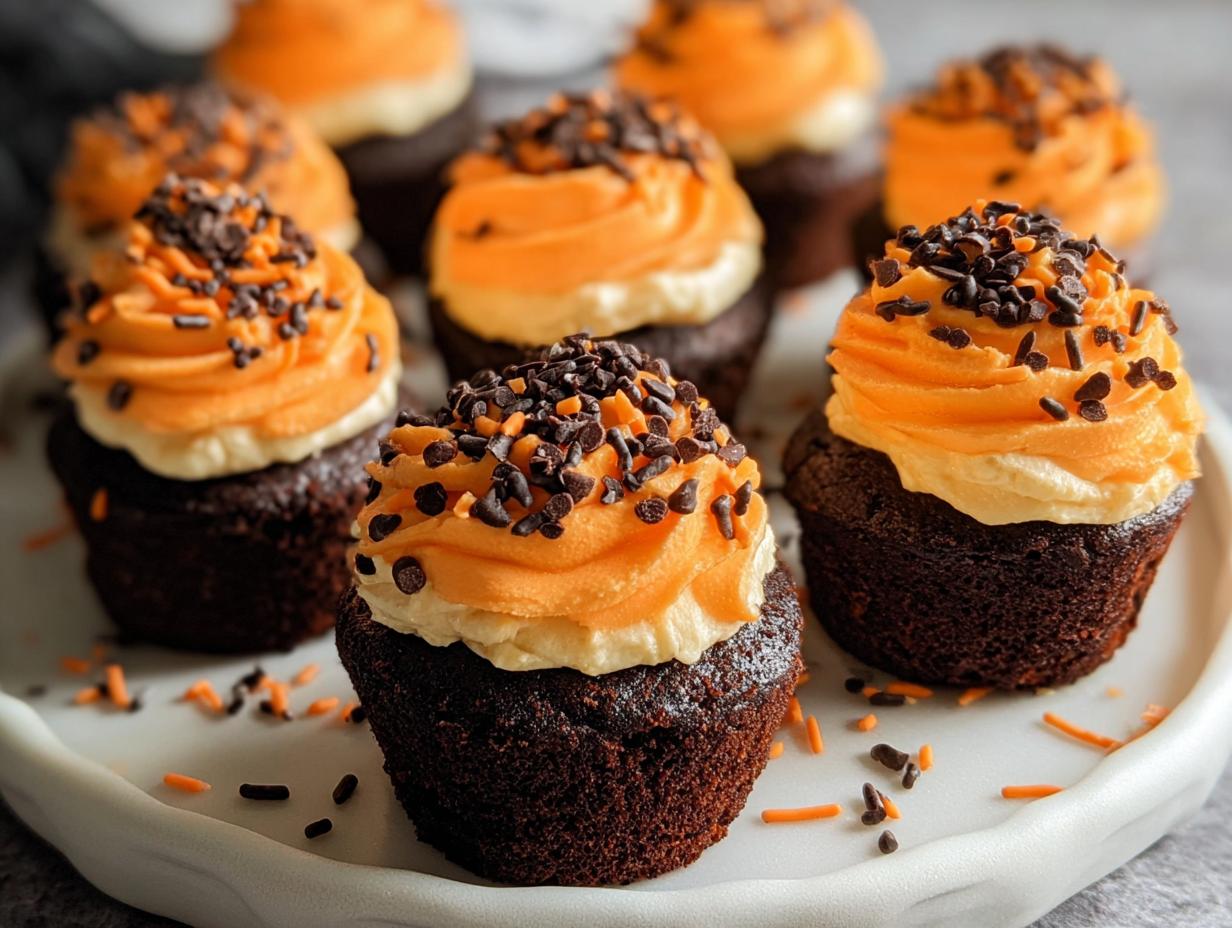 Spooky Brownie Cupcake Halloween Treats - decorated Halloween cupcakes