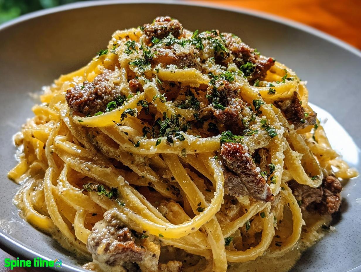 Creamy Parmesan Beef Linguine