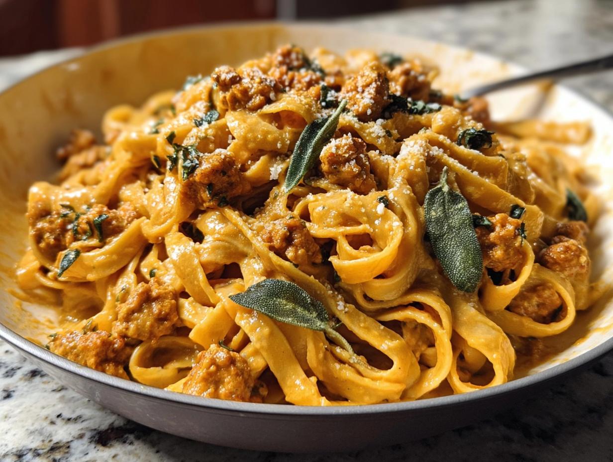 Creamy Pumpkin Pasta Sausage: 1 Cozy Meal - Creamy Pumpkin Pasta Sausage - additional detail