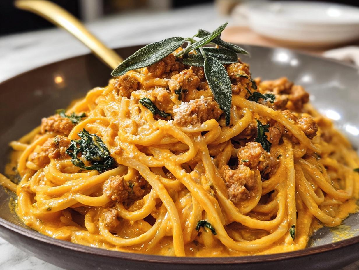 Creamy Pumpkin Pasta Sausage: 1 Cozy Meal - Creamy Pumpkin Pasta Sausage - additional detail