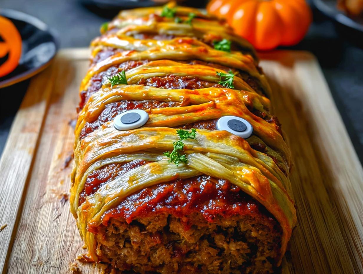 Mummy Meatloaf: 1 Fun Halloween Dinner - Mummy Meatloaf - additional detail
