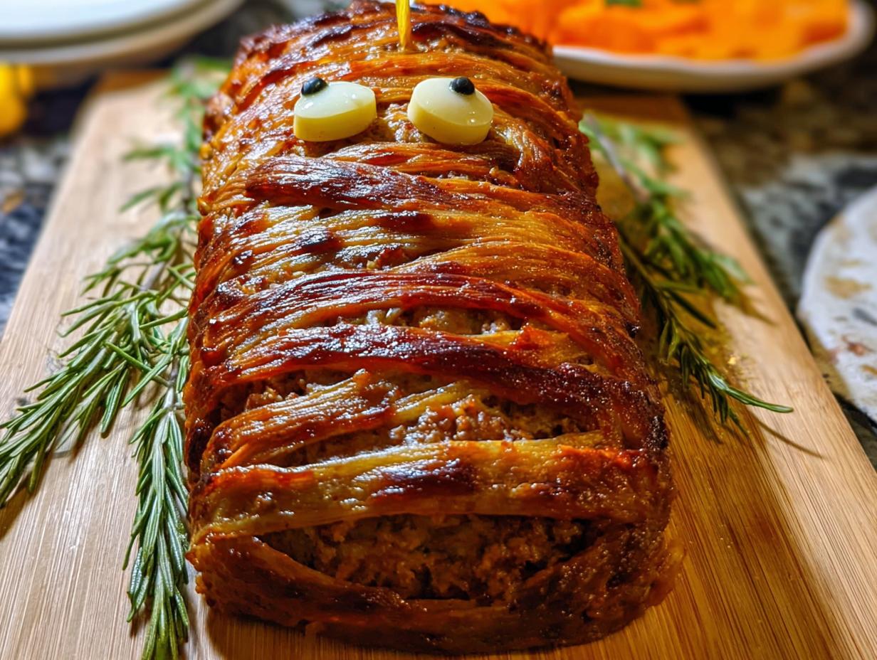 Mummy Meatloaf: 1 Fun Halloween Dinner - Mummy Meatloaf - additional detail