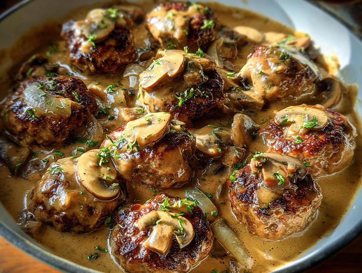Smothered Rissoles Mushroom Gravy: 1 Comfort Dish - Smothered Rissoles Mushroom Gravy - additional detail