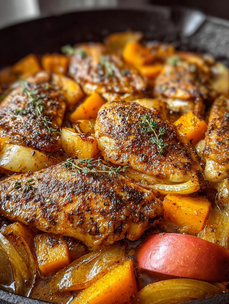 Horrifying 5-Ingredient Apple Cider Chicken Butternut - main visual representation of a cooked chicken breast with butternut squash and apple slices