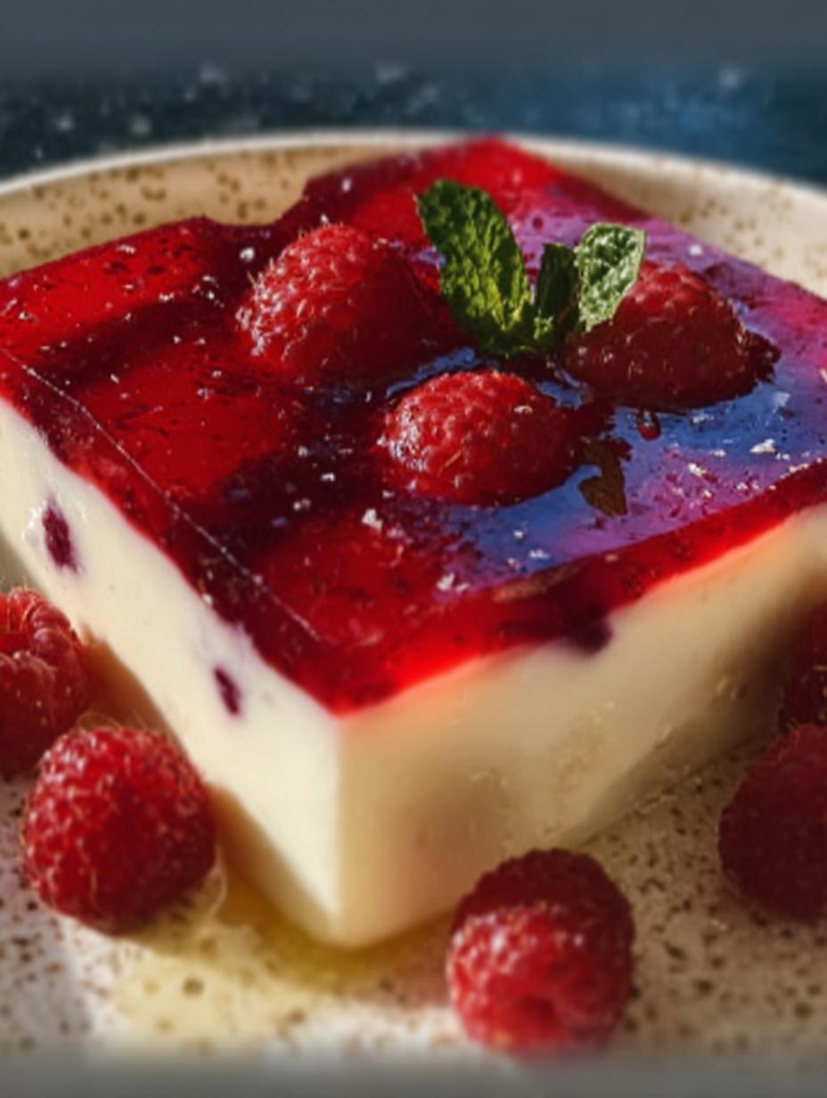 Individual servings of Bake Greek Yogurt Jello in glasses, garnished with fresh mint and berries, ready to be enjoyed