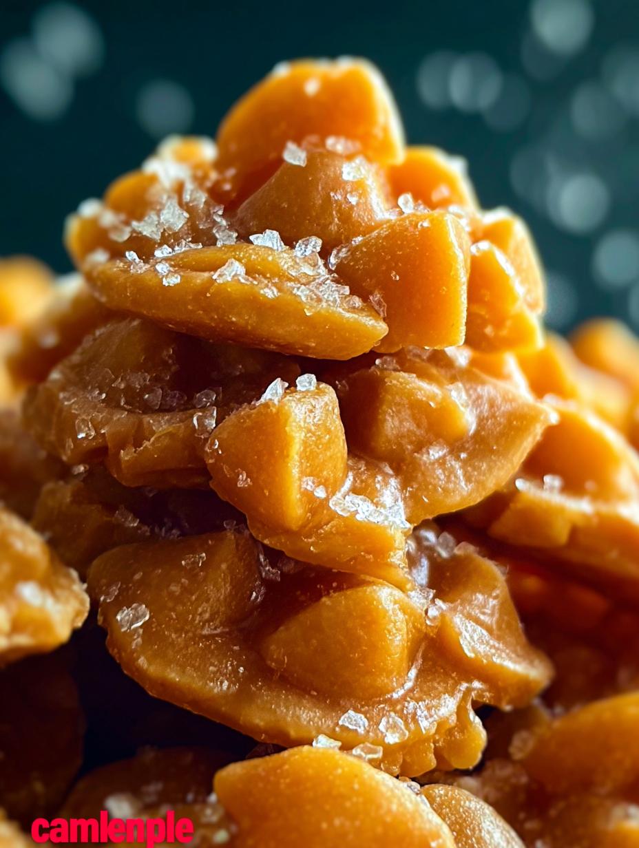 Close-up of a batch of homemade Butterscotch Drops on parchment paper, highlighting their texture and golden-brown color.