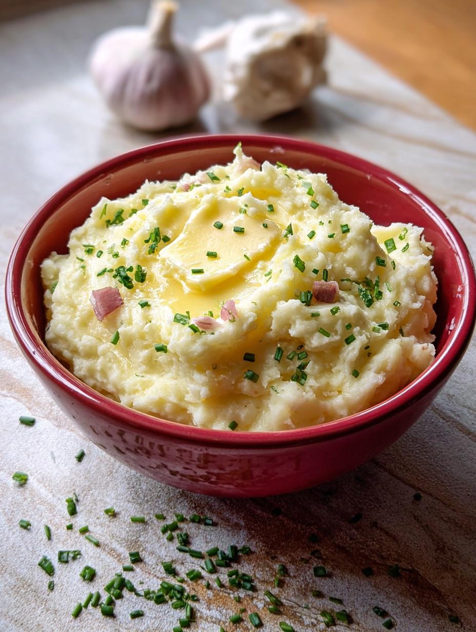 Close-up of creamy Crockpot Garlic Mashed Potatoes in a slow cooker, ready to be served