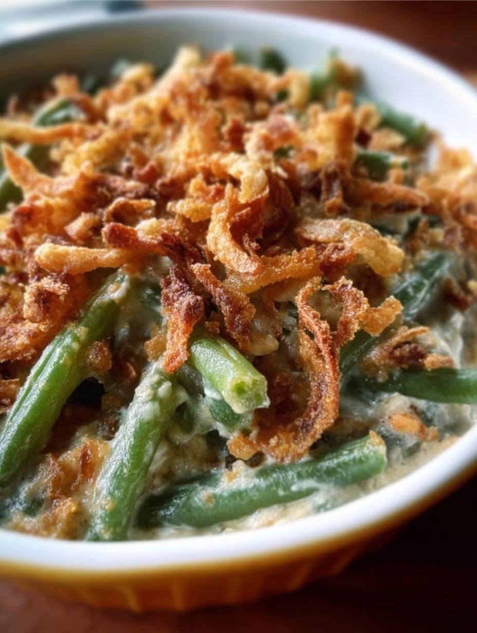 Amazing Dairy Free Green Bean Recipe in just 2 steps - Dairy Free Green Bean casserole with crispy topping