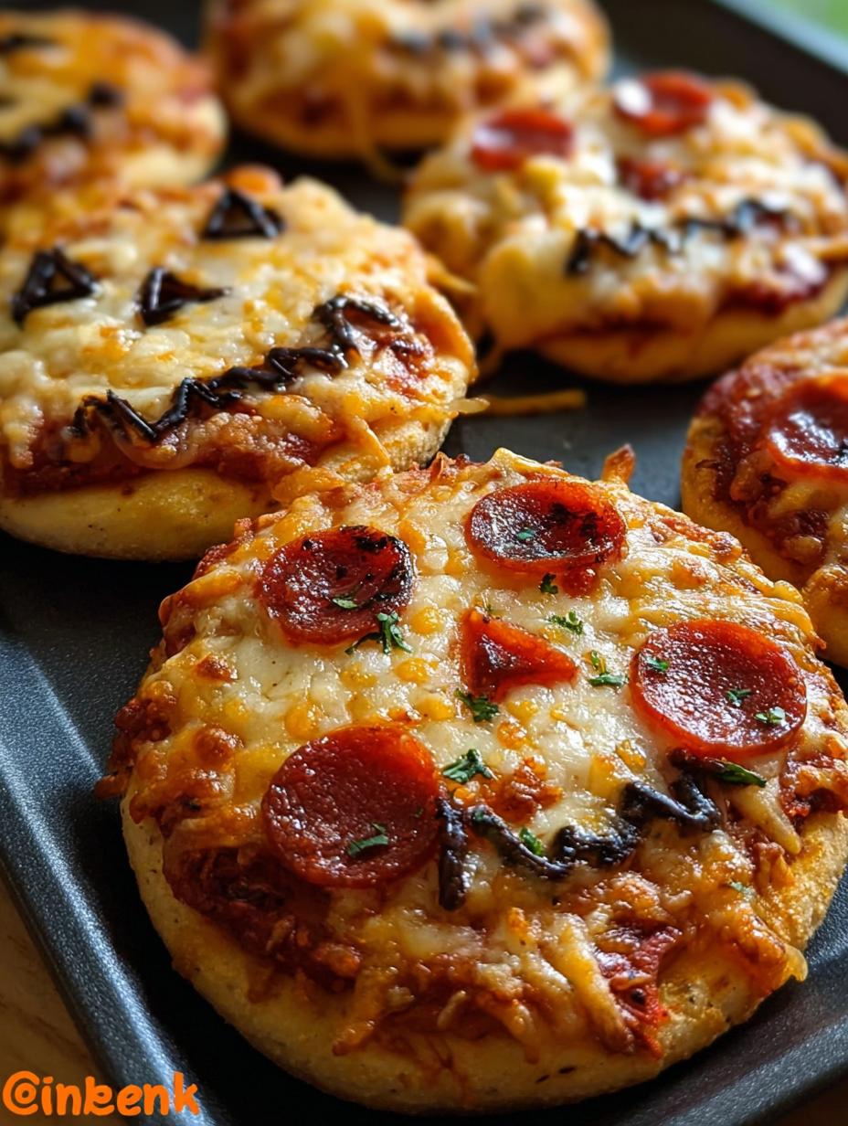 Halloween Mini Pizzas: 1 Incredible Spooky Dish - Delicious Halloween Mini Pizzas with olive spiders and pepperoni mummies on a baking sheet