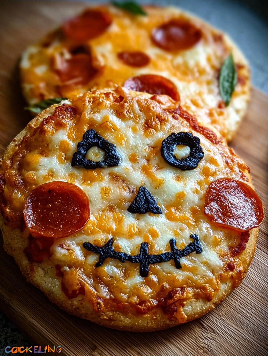 Halloween Mini Pizzas: 1 Incredible Spooky Dish - Assortment of Halloween Mini Pizzas with various spooky designs like mummies and spiders