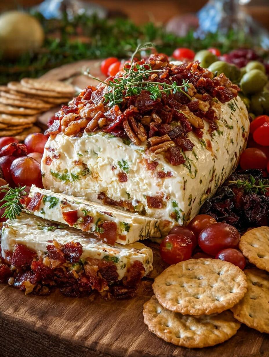 Close-up of Holiday Antipasto Cream Cheese spread on a cracker, showing the texture and ingredients