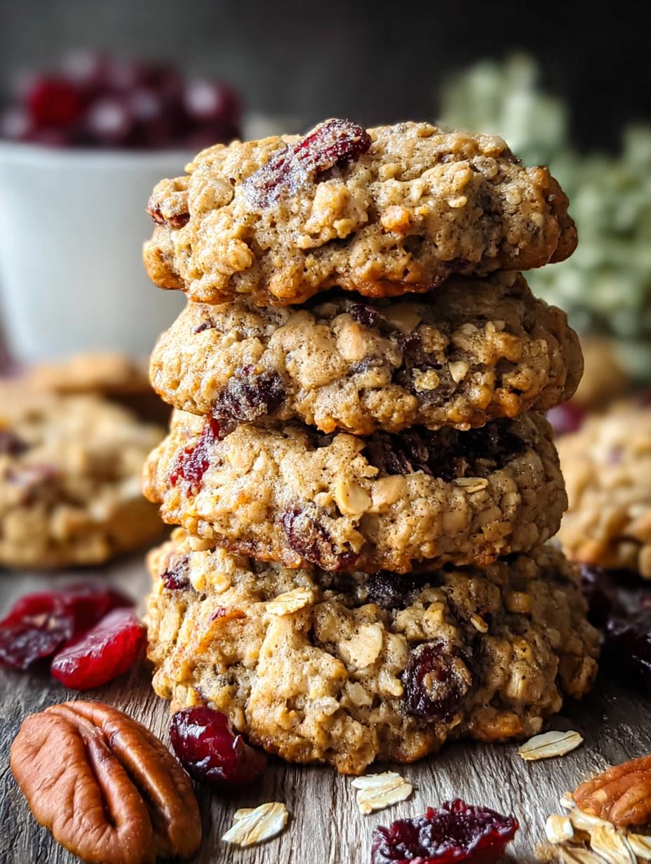 Delicious Oatmeal Cranberry Pecan Cookies cooling on a wire rack, showcasing their chewy texture and golden brown edges