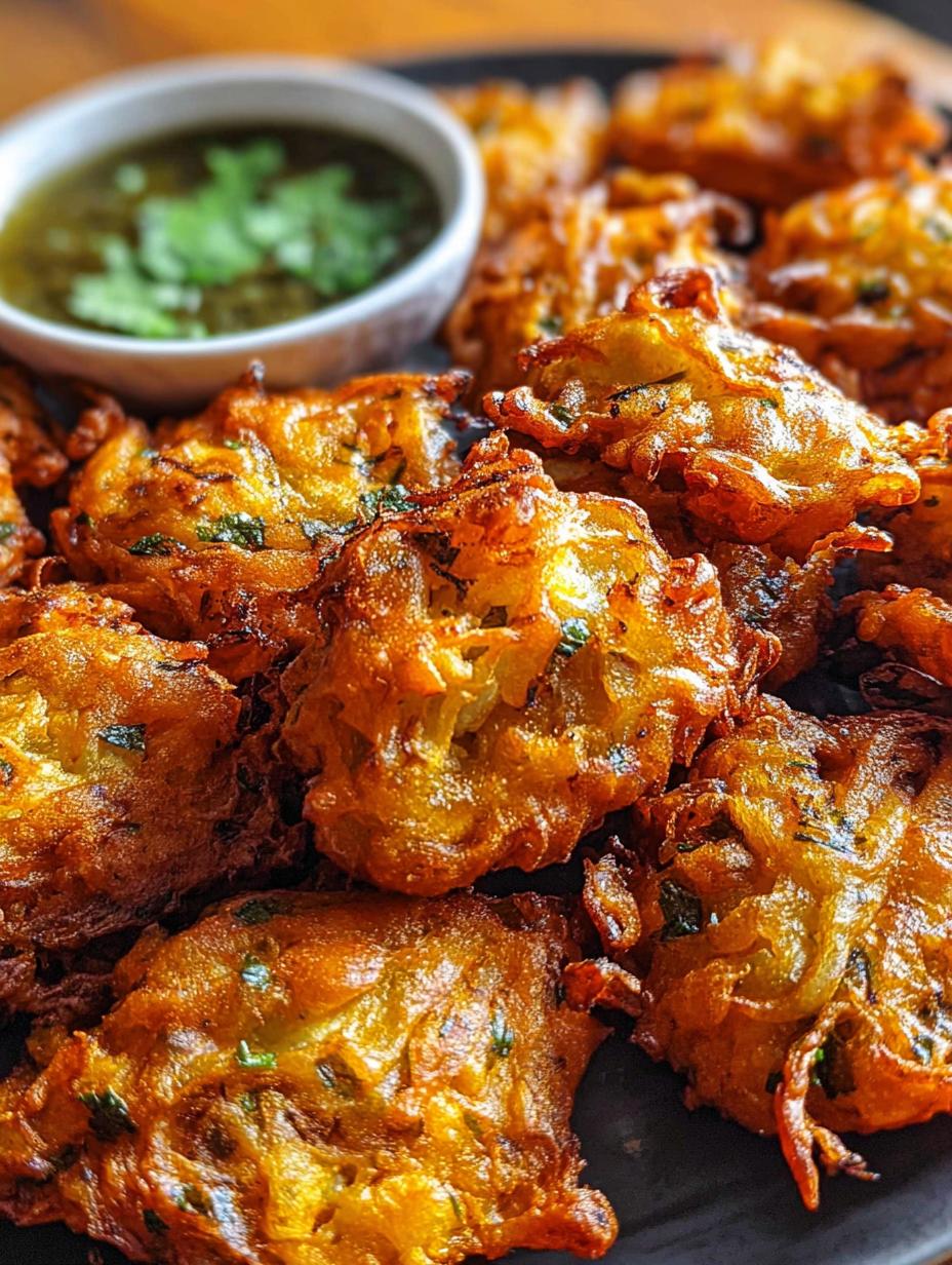 Flawless Onion Bhajis: 1 Secret for Crispy Bites - Close-up of a single, perfectly fried Onion Bhaji, showcasing its crispy texture and golden-brown exterior.
