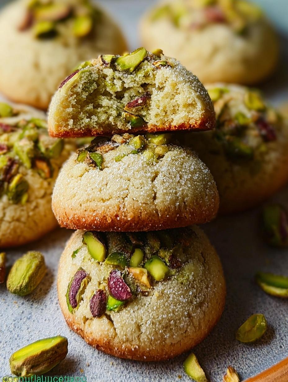 Delicious Pistachio Wedding Cookies dusted with powdered sugar on a white plate, ready to be served, perfect for a celebration
