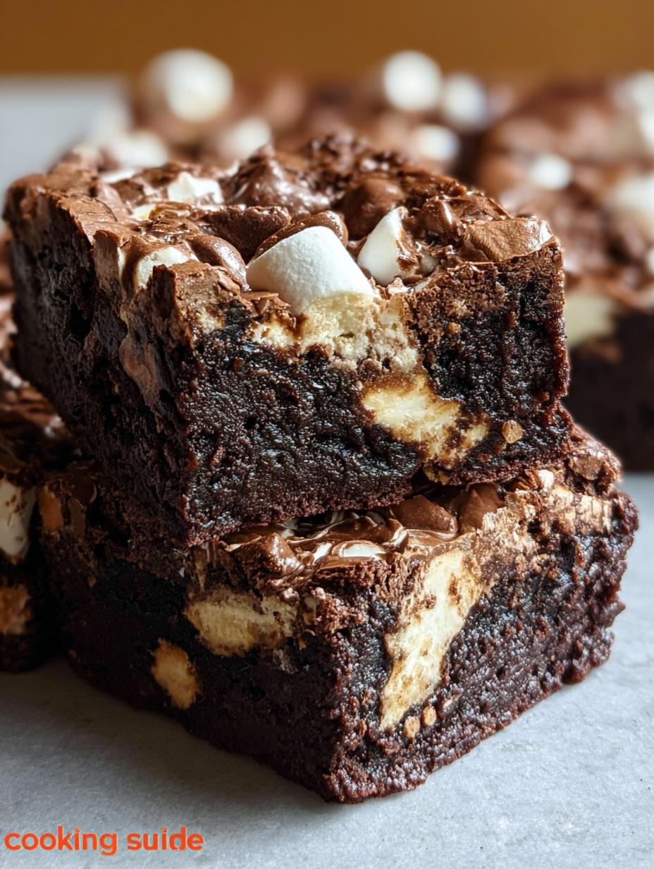 Delicious Rocky Road Brownies with gooey marshmallows and chocolate chips, ready to be served