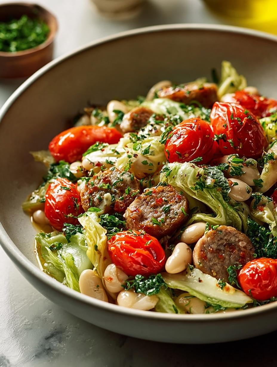 Hearty Sausage Cabbage White Bean Skillet Recipe - Sausage Cabbage White Bean - main visual representation