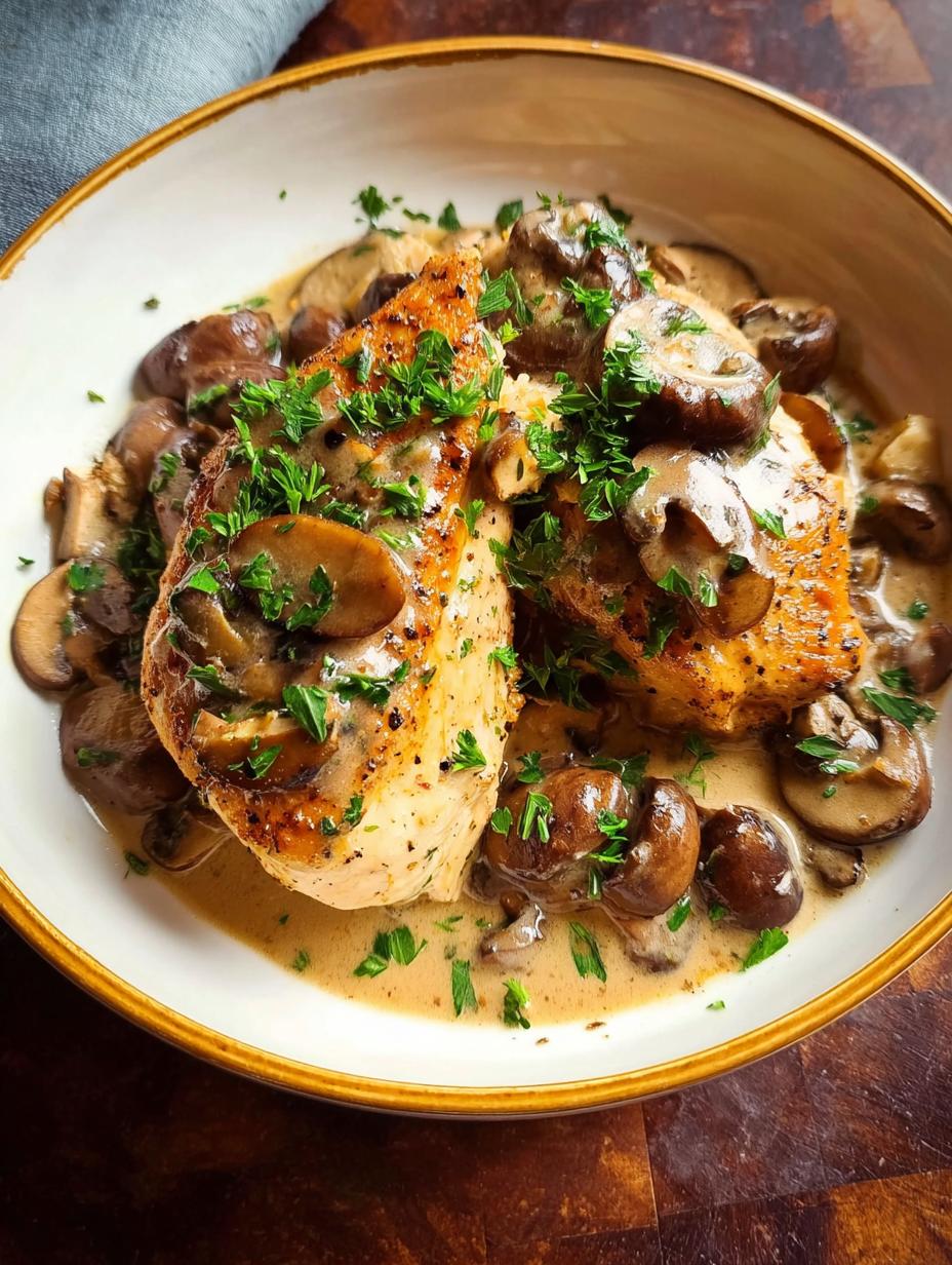 Delicious Slow Cooker Turkey Marsala served with mashed potatoes and fresh parsley