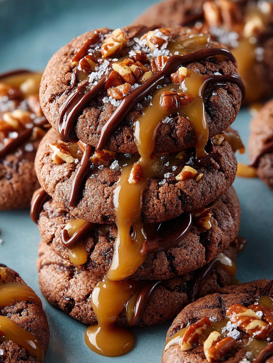 Chocolate Turtle Cookies with Caramel and Pecans Delight - Chocolate Turtle Cookies with - main visual representation