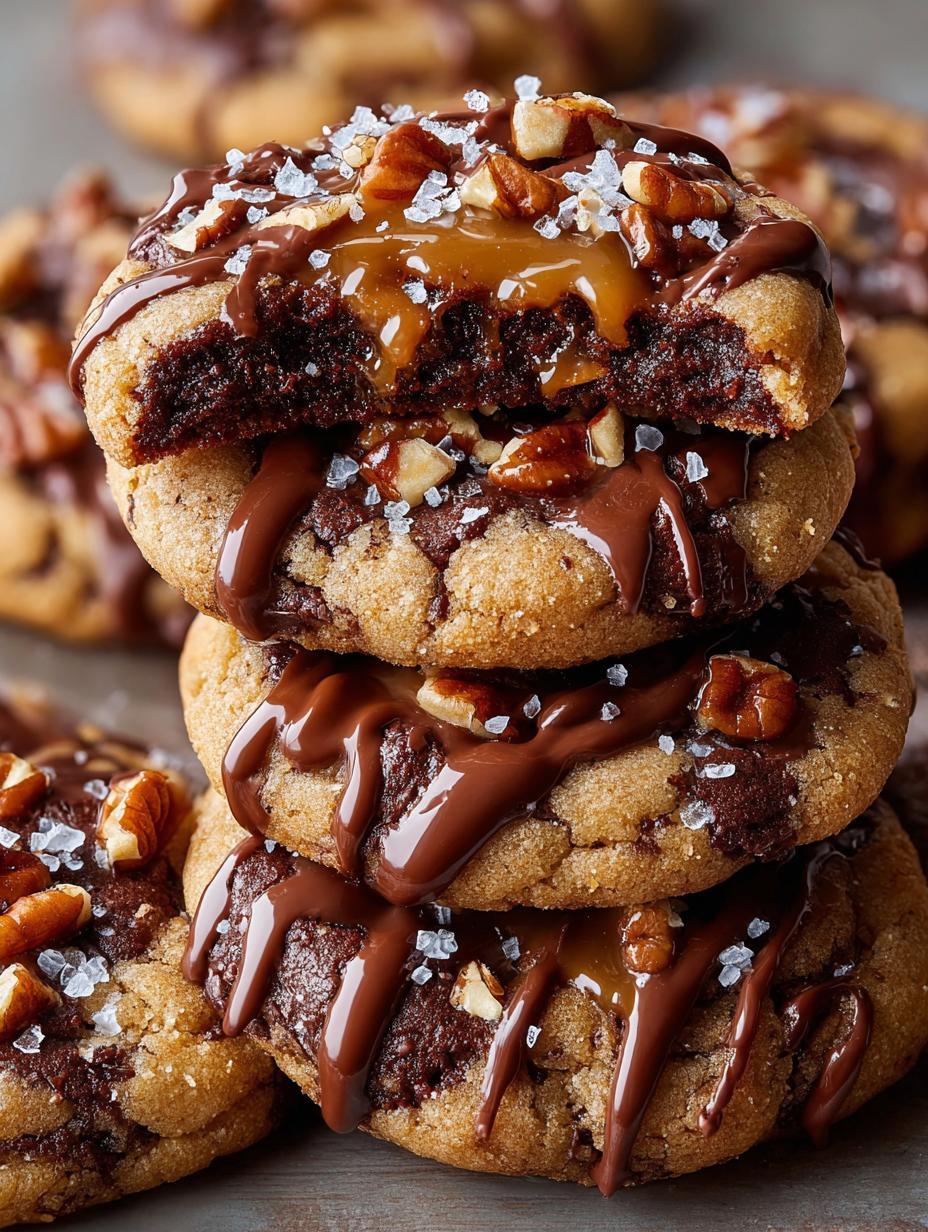 Chocolate Turtle Cookies with Caramel and Pecans Delight - Chocolate Turtle Cookies with - additional detail