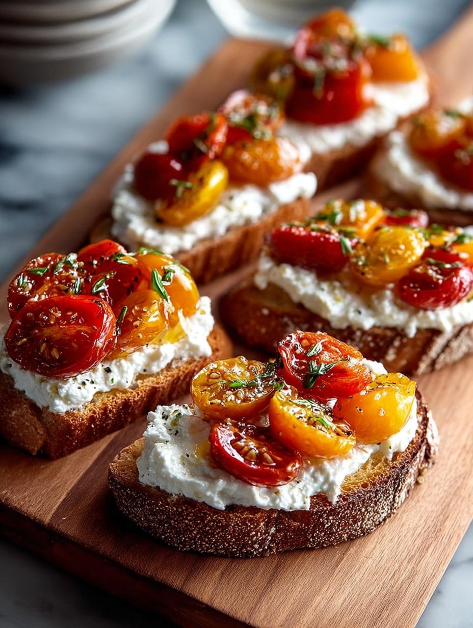 Whipped Ricotta Crostini with Cherry Tomatoes Bliss - Whipped Ricotta Crostini with - main visual representation