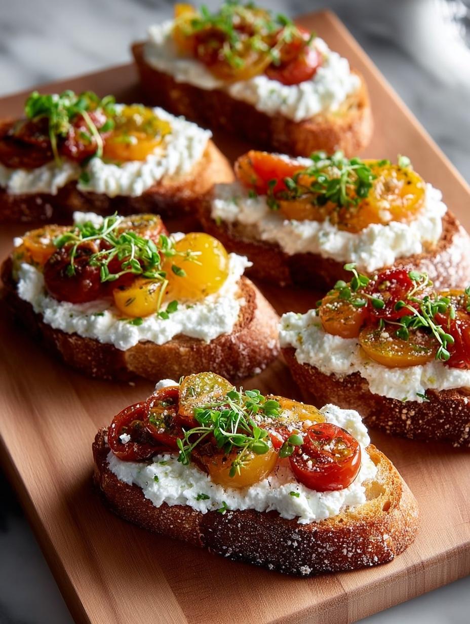 Whipped Ricotta Crostini with Cherry Tomatoes Bliss - Whipped Ricotta Crostini with - additional detail