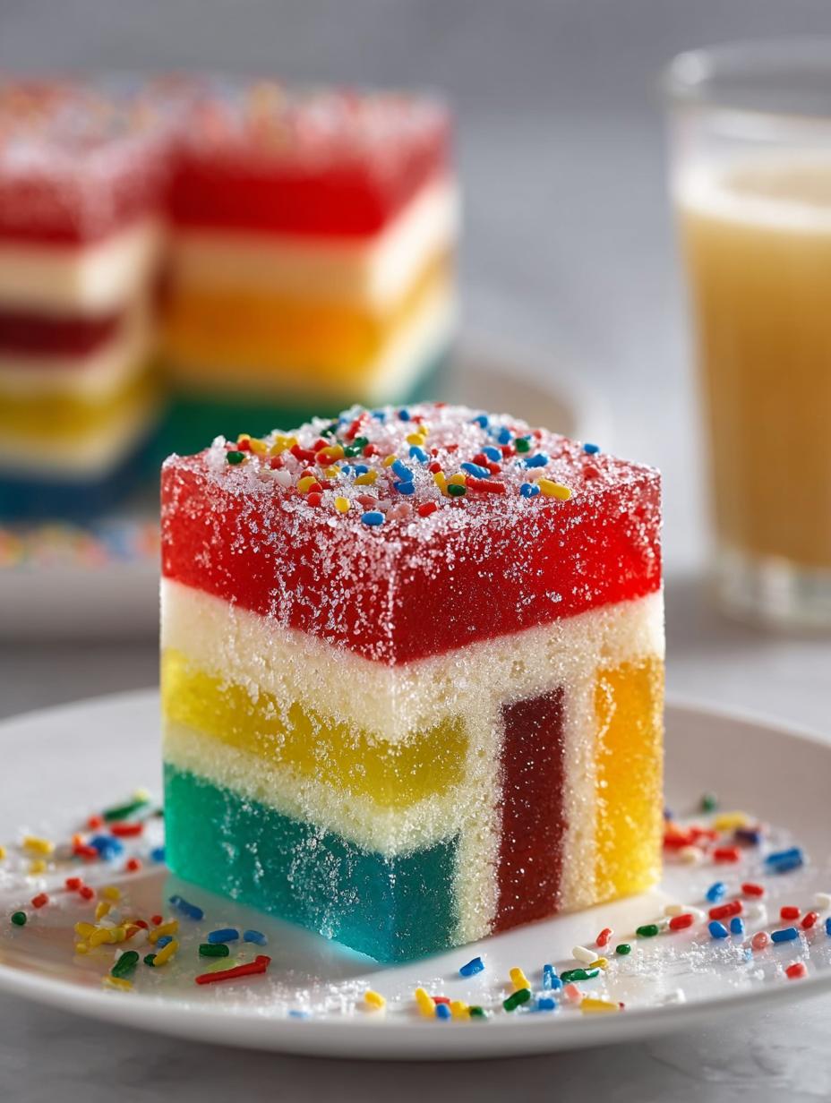 Delightful Rainbow Jello Cake for Festive Celebrations - Rainbow Jello Cake - main visual representation