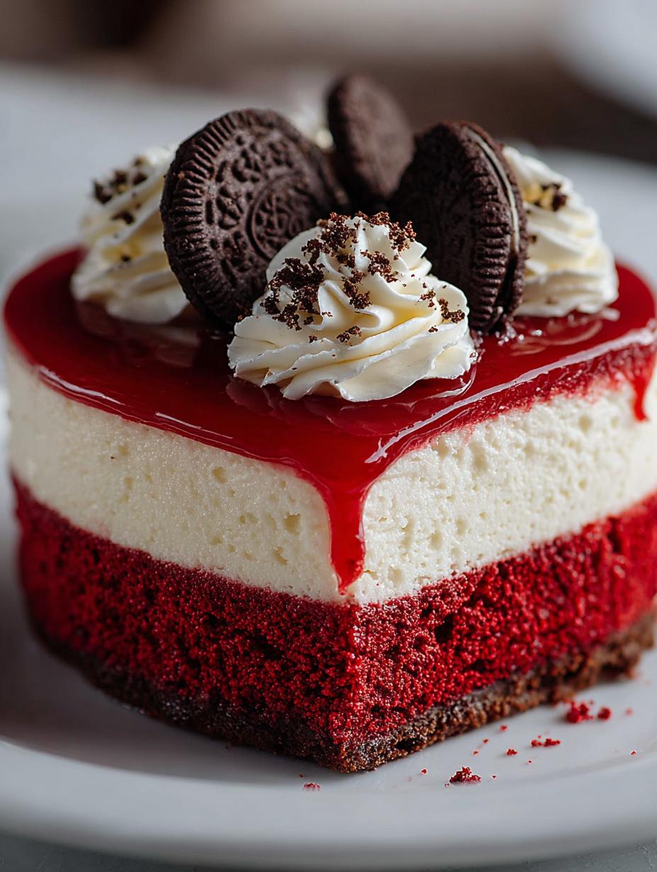 Red Velvet Cheesecake with Oreo Crust for the Holidays - Red Velvet Cheesecake with - additional detail