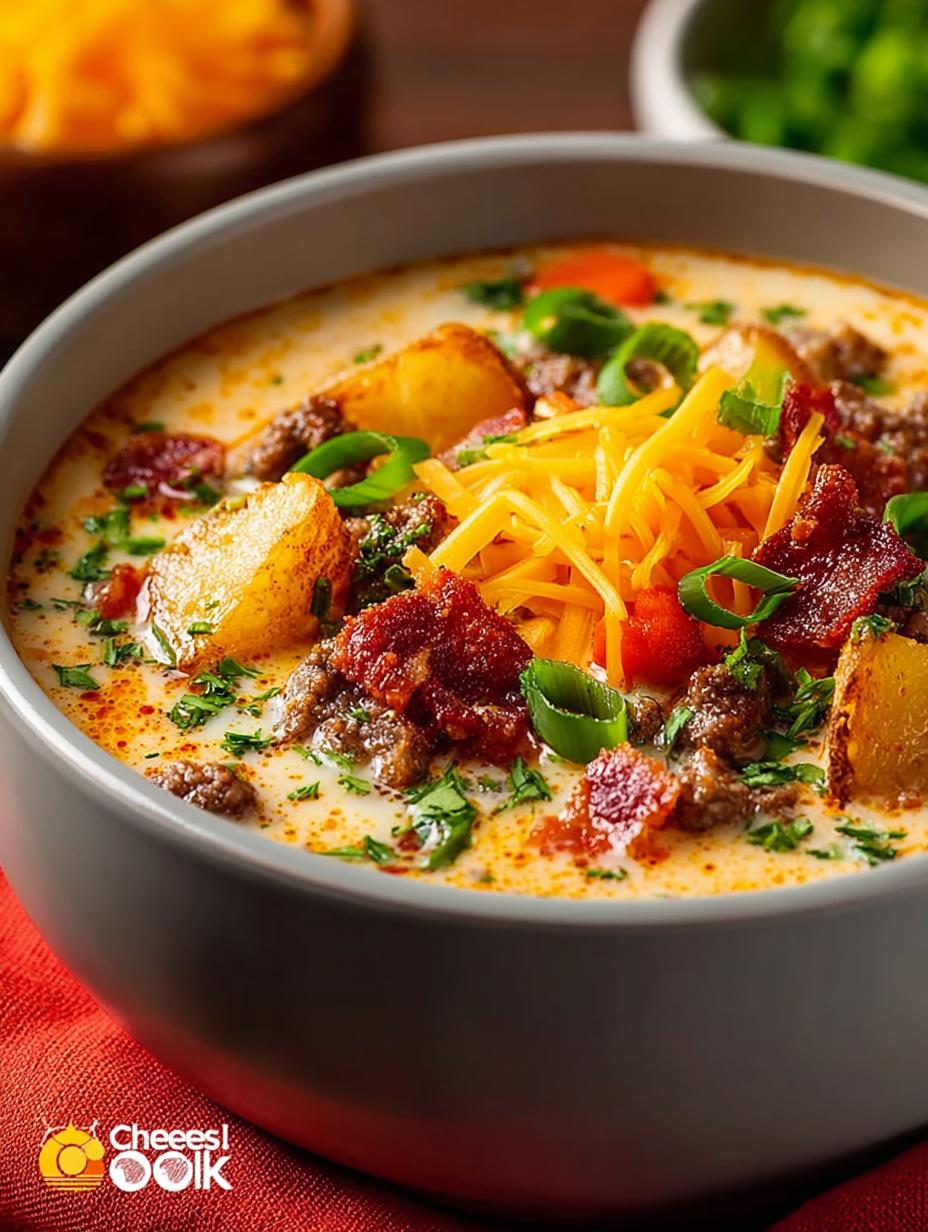 Homemade Cheeseburger Soup with Baby Potatoes Comfort - Cheeseburger Soup with Baby - main visual representation