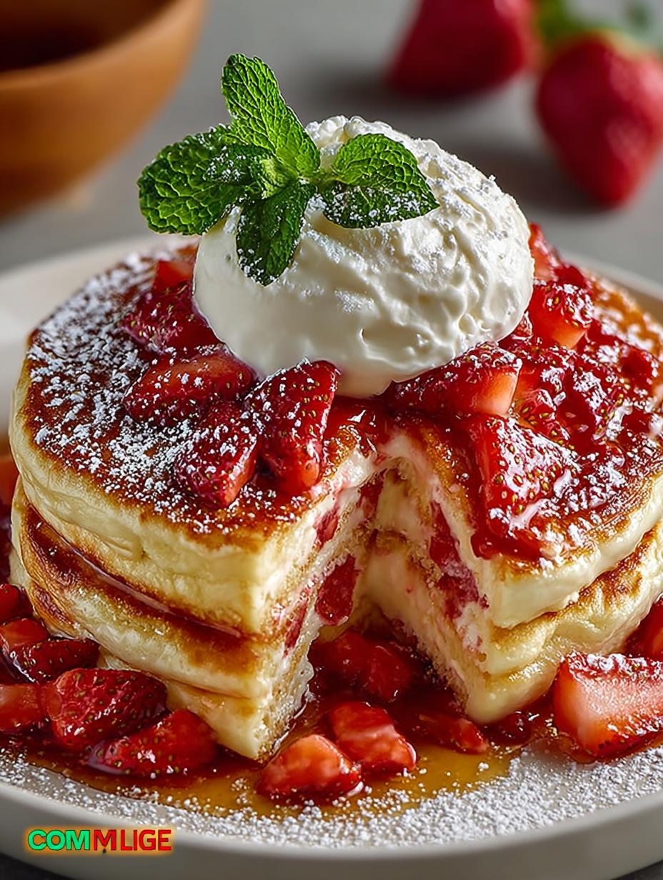 Fluffy Strawberry Cheesecake Pancakes
