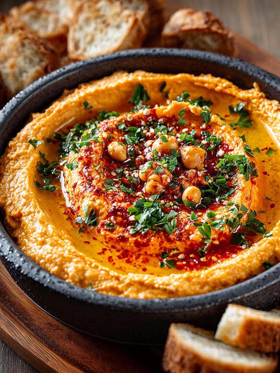 Bold & Creamy Roasted Red Pepper Hummus Recipe - Roasted Red Pepper Hummus - main visual representation