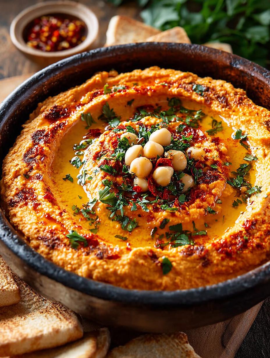 Bold & Creamy Roasted Red Pepper Hummus Recipe - Roasted Red Pepper Hummus - additional detail
