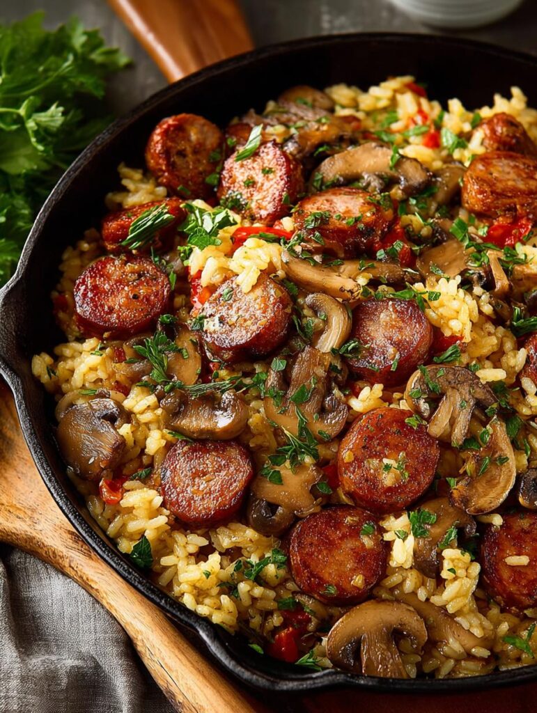 Sausage Mushroom Skillet Rice