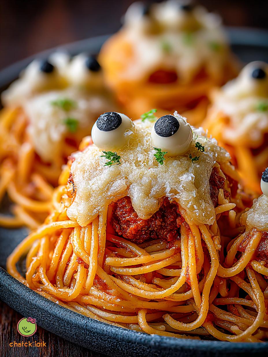 Spooky Spaghetti Cheesy Monster: 7 Fun Halloween Ideas - Spooky Spaghetti Cheesy Monster - additional detail